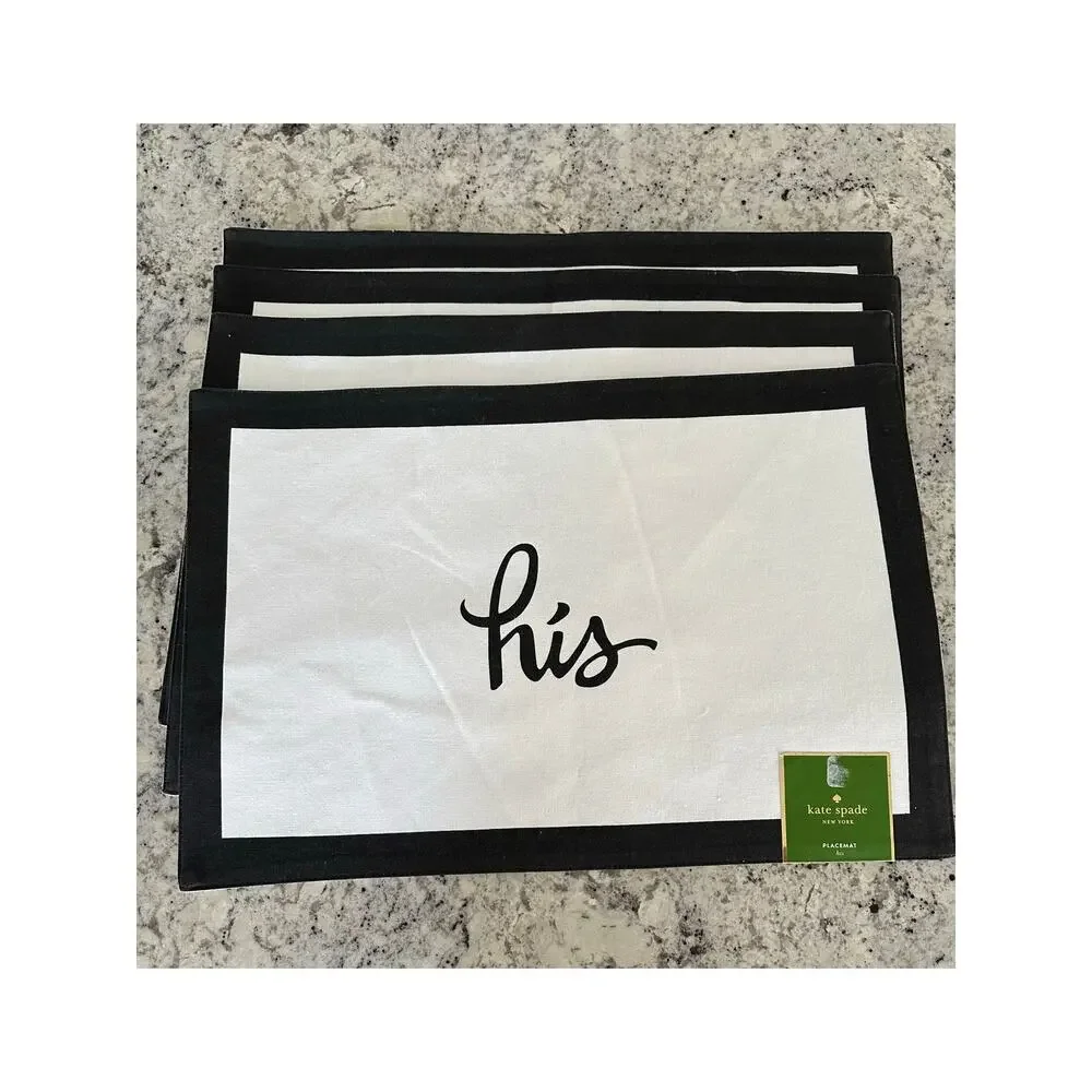 Kate Spade New York Black/White His & Hers set of 4 100% cotton Placemats NWT